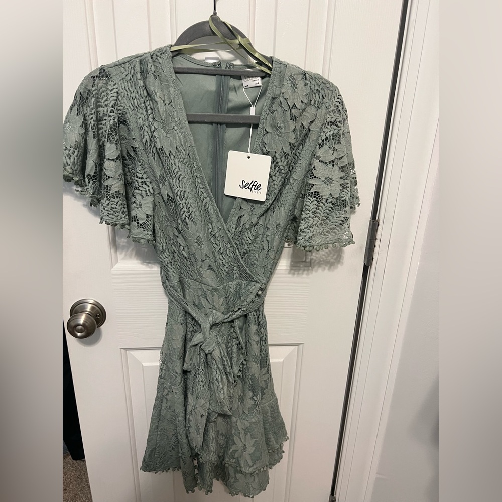 Sage green Selfie Leslie wrap lace dress